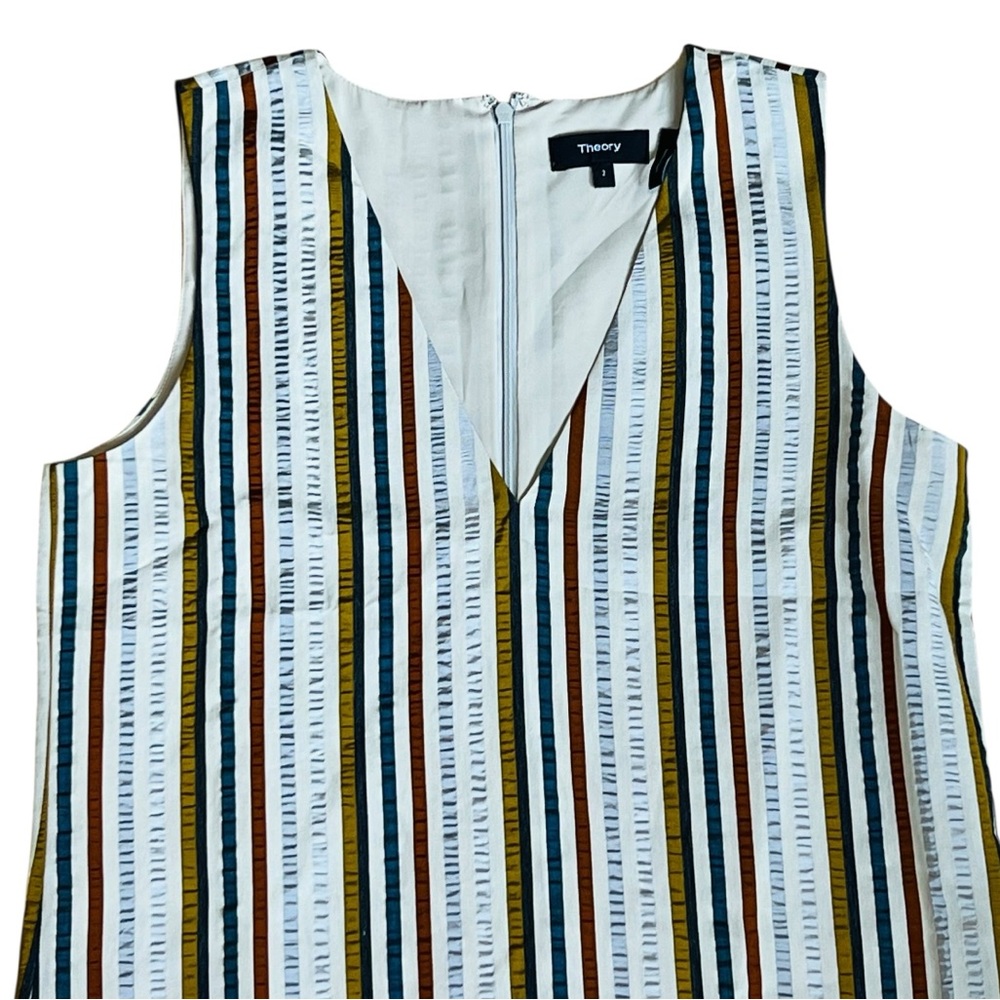 Theory Women’s Sz 2 V-Neck Stripe Sleeveless Linen Blend Dress Shift Lightweight - Picture 3 of 15
